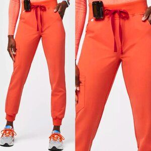 Figs Women's Zamora High Waisted Jogger Scrub Pants Sunset Orange XS Terracotta